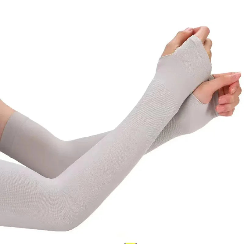 1 Pair Ice Silk Arm Sleeves – UV Protection Long Gloves for Outdoor Sports & Sun Protection