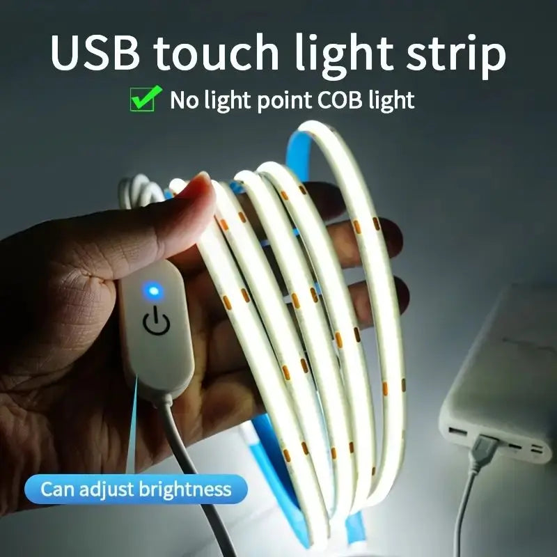 LED COB Light Strip with Touch Dimmer – USB Flexible Indoor Lighting for Room & Decor