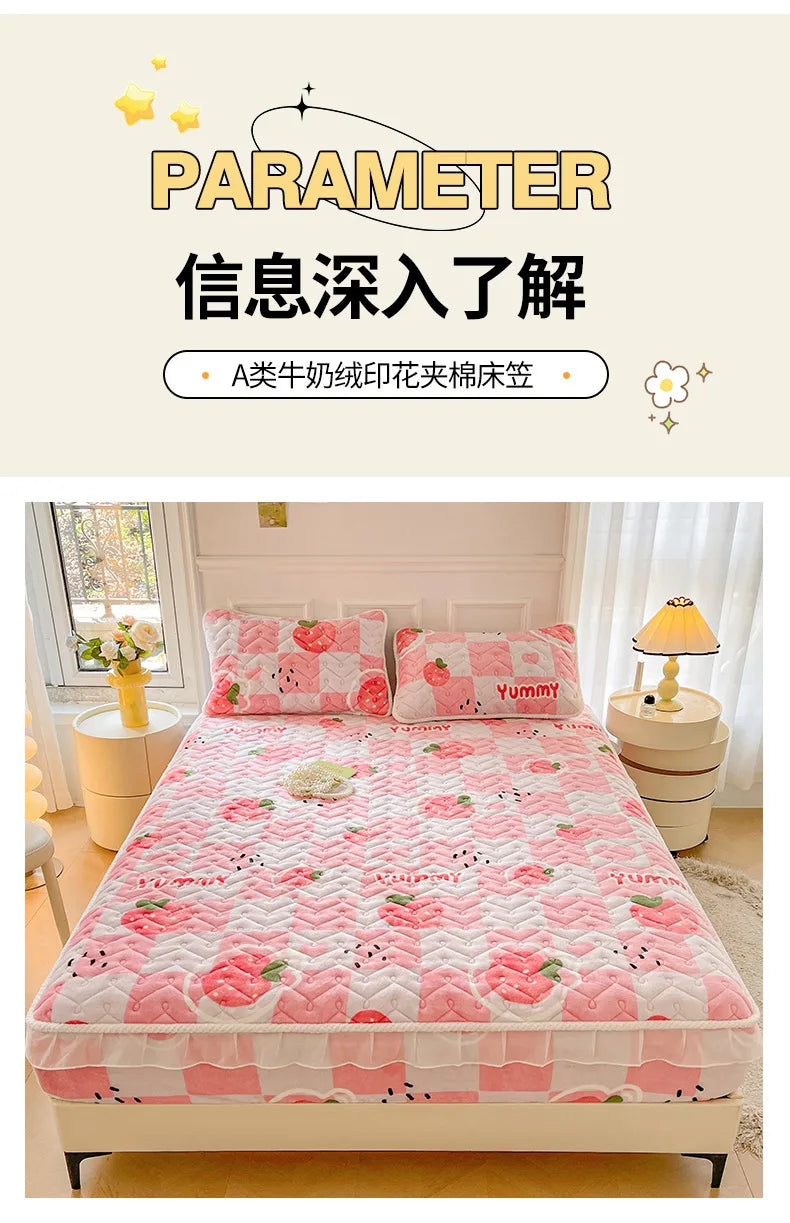 Fitted Sheet Winter Thickened Padded Three-Piece Set – Non-Slip Mattress Protective Cover