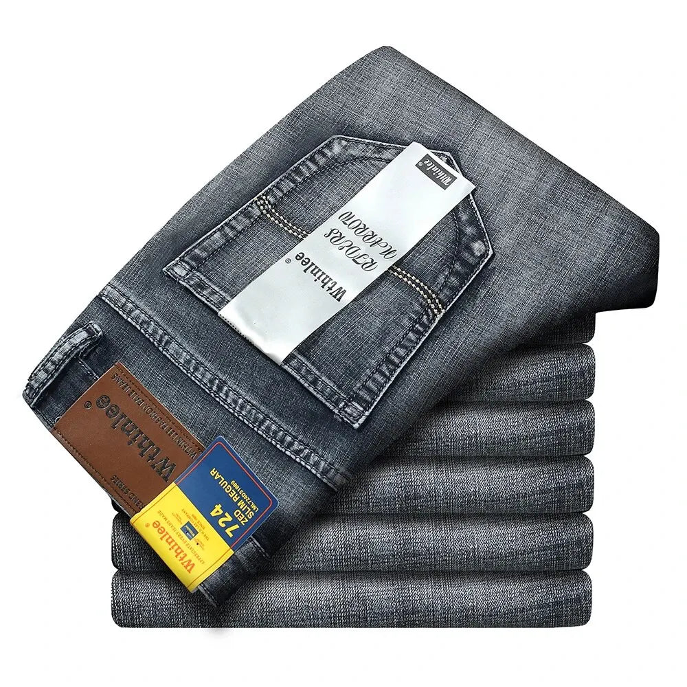 Wthinlee Men’s Business Jeans – Classic Straight Stretch Denim Trousers in Blue & Black