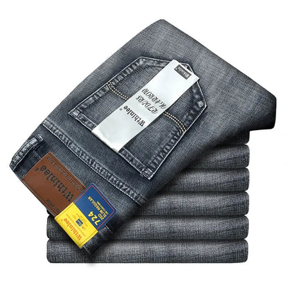 Wthinlee Men’s Business Jeans – Classic Straight Stretch Denim Trousers in Blue & Black