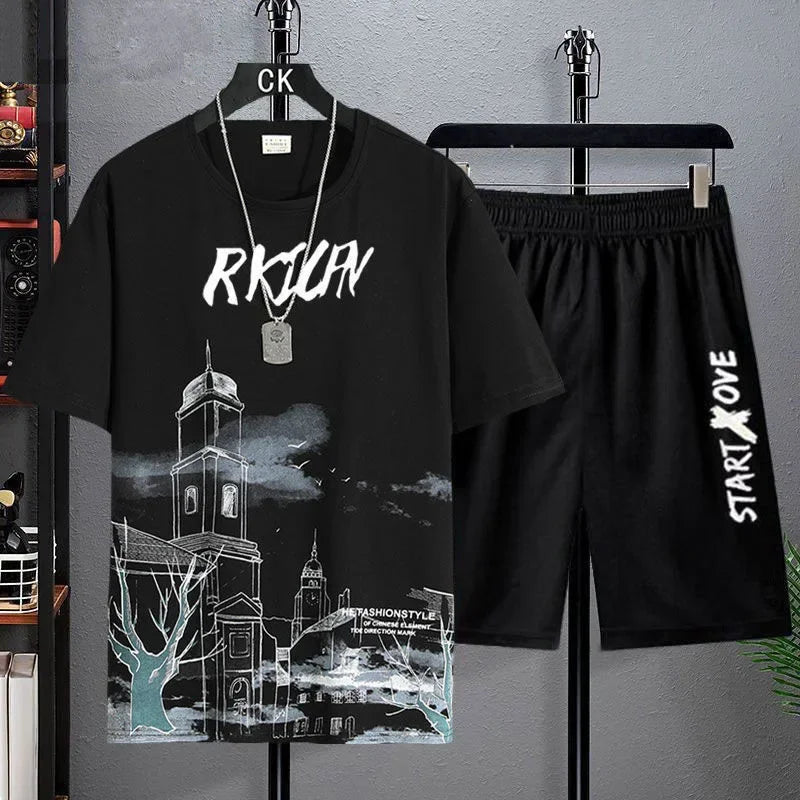 Men’s Summer Quick-Dry Tracksuit Set – 3D Printed Short Sleeve T-Shirt & Shorts Sportswear for Basketball & Casual Wear