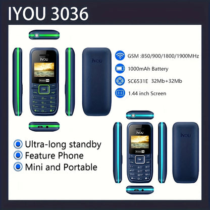 IYOU 3036 Dual SIM Mobile Phone – FM Radio, Flashlight, 1000mAh Long Standby Battery, Emergency Outdoor Cellphone