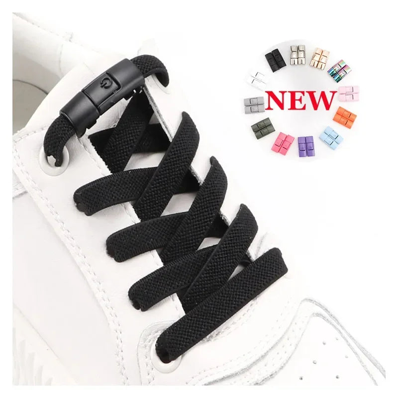 Elastic No-Tie Shoe Laces with Press Lock – 8MM Flat Shoelaces for Sneakers, Kids & Adults