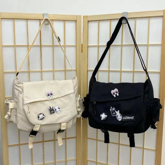 Japanese & Korean Style Single Shoulder Handbag – Retro Large Capacity School Postman Bag for Girls