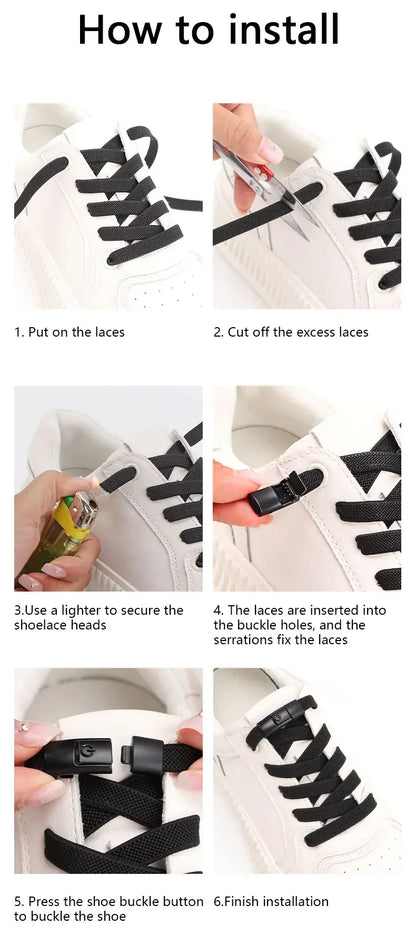 Elastic No-Tie Shoe Laces with Press Lock – 8MM Flat Shoelaces for Sneakers, Kids & Adults