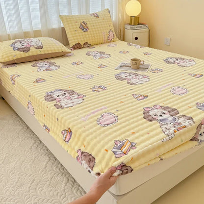 Fluffy Plush Cartoon Fleece Bed Sheet | Double Bed | Winter Warm
