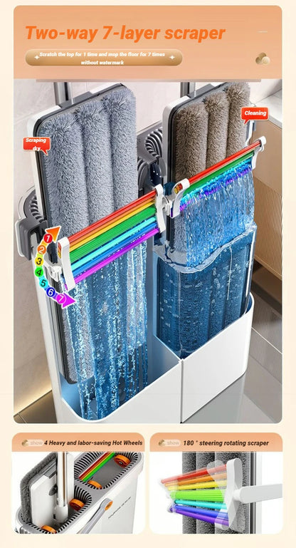 Spin Flat Mop With Bucket Set 40cm | Hands-Free Floor Cleaner with Automatic Water Separation & Microfiber Pads