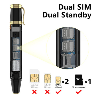 Pen Phone Portable Fan 3-in-1 Mobile – Dual SIM, Bluetooth, Call Recorder, Magic Voice Pen Style Telephone