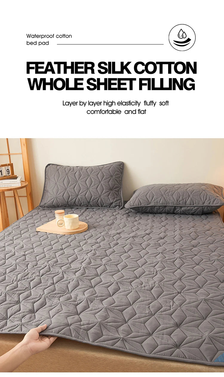 Waterproof Mattress Topper | Quilted Protector Pad | Elastic Band Fitted Bedspread | Winter Mattress Cover for Single & Double Beds (140/160 cm)