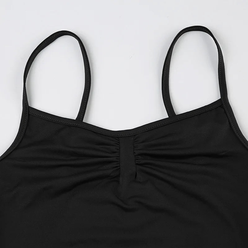 Sweetown Women’s Black Sleeveless Bodysuit – Spaghetti Strap Sexy Vacation Wear