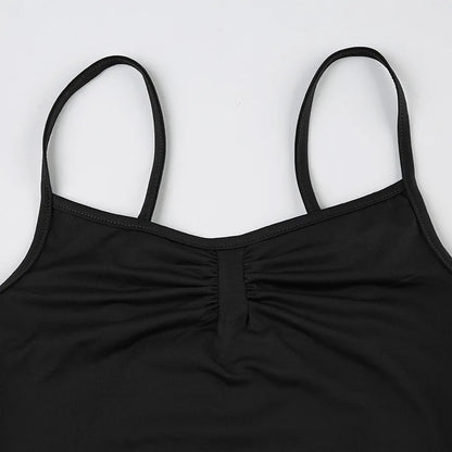 Sweetown Women’s Black Sleeveless Bodysuit – Spaghetti Strap Sexy Vacation Wear