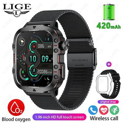 LIGE Outdoor Smart Watch Men – 2.01" Screen, Waterproof, Bluetooth Call & AI Voice for Android & iOS
