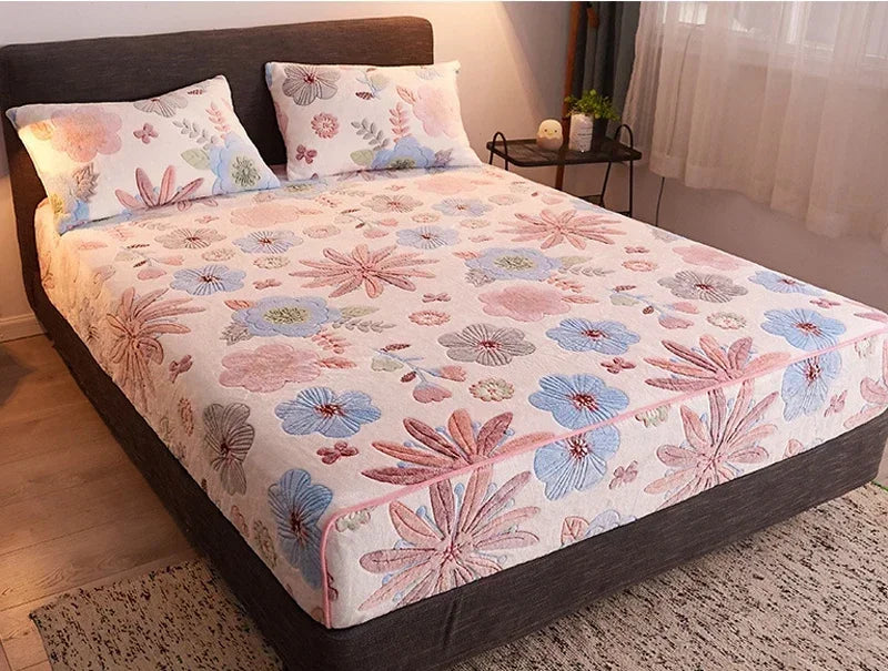 Winter Thermal Velvet Fleece Fitted Sheet – Fluffy Flannel Double Bed Mattress Protector Cover, Elastic Bed Linen 150