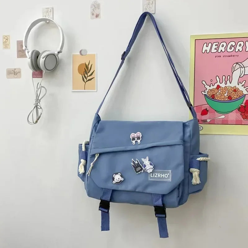 Japanese & Korean Style Single Shoulder Handbag – Retro Large Capacity School Postman Bag for Girls