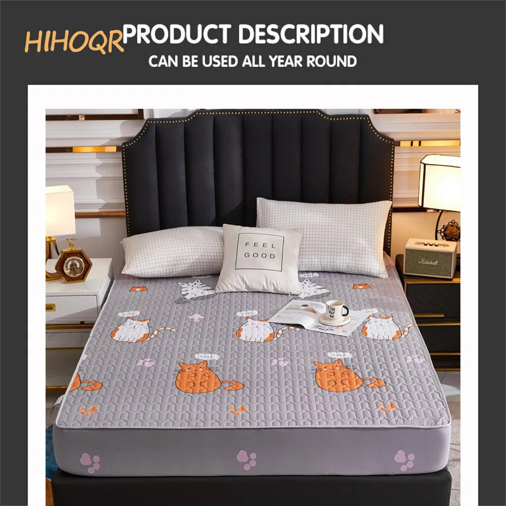 Waterproof Thickened Mattress Pad Protector – Skin-Friendly Durable Fitted Bed Sheet Cover, Latex Mat Cover (120x200 / 150x200 / 180x200)