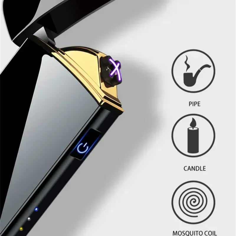 2025 Electric Windproof Metal Lighter Double Arc Flameless Plasma Rechargeable USB Lighter LED Power Display Touch Lighters Gift