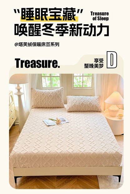 Flannel Fleece Bed Sheet | Winter Warm Coral Fitted Sheet | Double Bed Sofa Mattress Cover | Fluffy & Soft