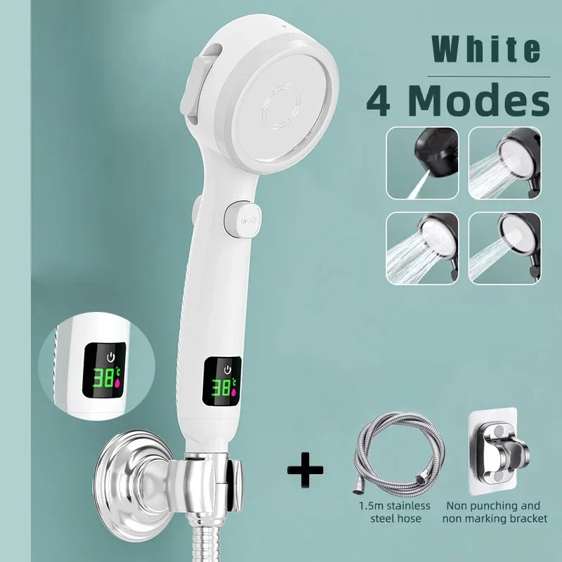 High Pressure Handheld LED Shower Head | Adjustable Water-Saving Showerhead with Digital Temperature Display & Pressurized Spray