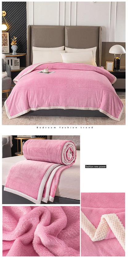 Double-Sided Thick Milk Velvet Blanket – Soft Flannel Quilt for All Seasons & Travel