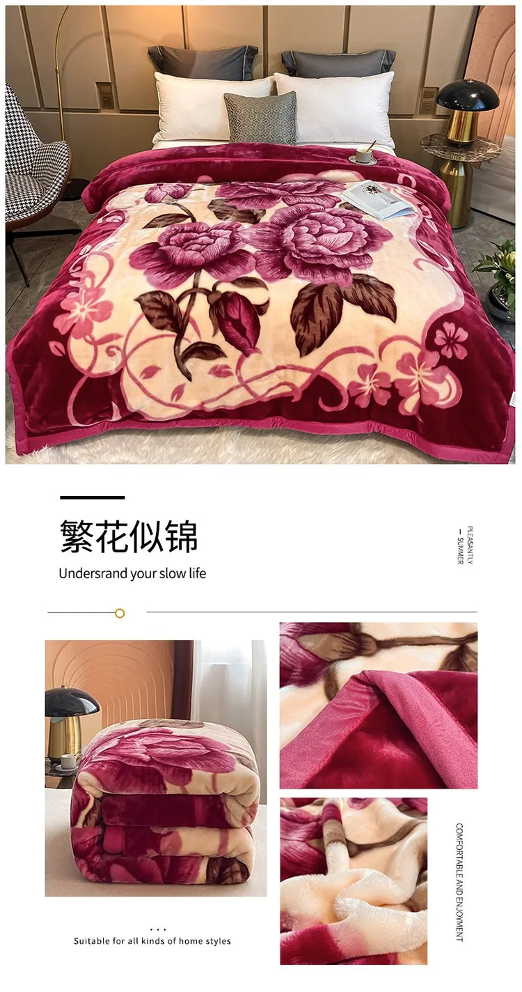 Winter Double Layer Raschel Blanket – Thick Warm Heavy Fluffy Fleece Quilt 150x200cm