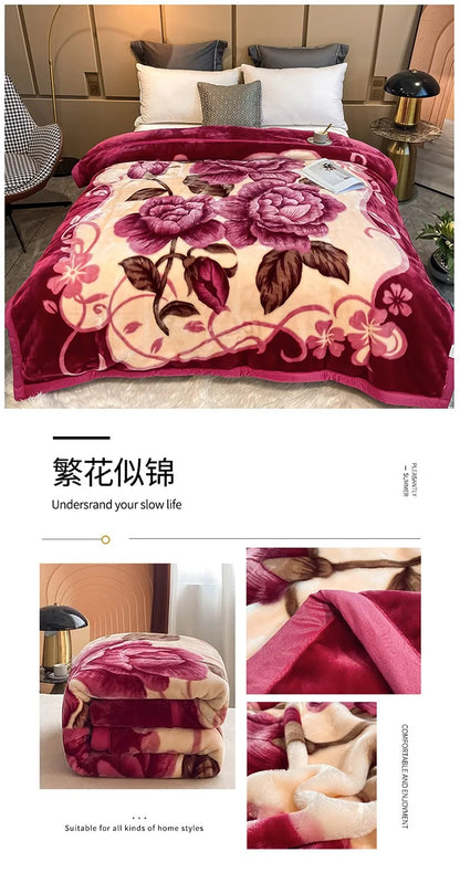 Winter Double Layer Raschel Blanket – Thick Warm Heavy Fluffy Fleece Quilt 150x200cm