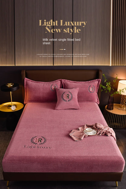 Winter Warm Solid Flannel Fitted Sheet | Elastic Band Mattress Protector | King Size 180x200cm | Milk Velvet Bed Sheet