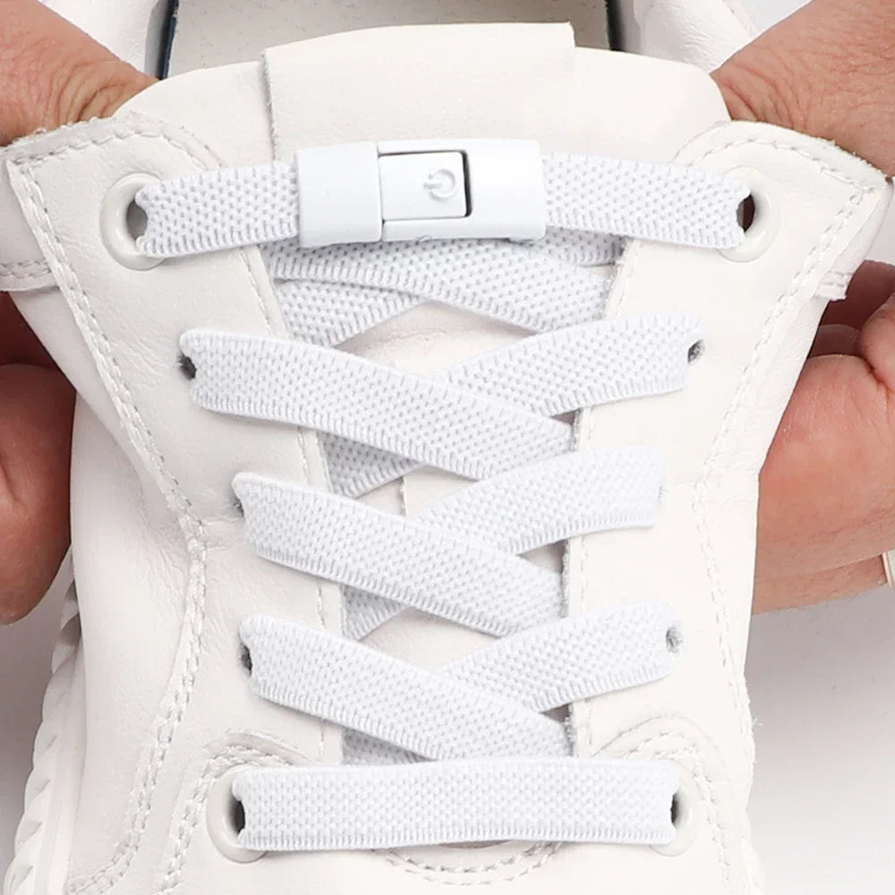 Elastic No-Tie Shoe Laces with Press Lock – 8MM Flat Shoelaces for Sneakers, Kids & Adults