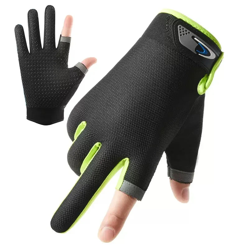 Summer Breathable Fishing Gloves – 2 Finger Cut Touchscreen Anti-Slip Sun-Proof Gloves for Men & Women
