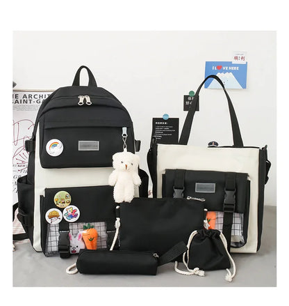 New Large-Capacity Student Backpack Set – 5-Piece Multi-Compartment School Bag for Primary, Junior & High School