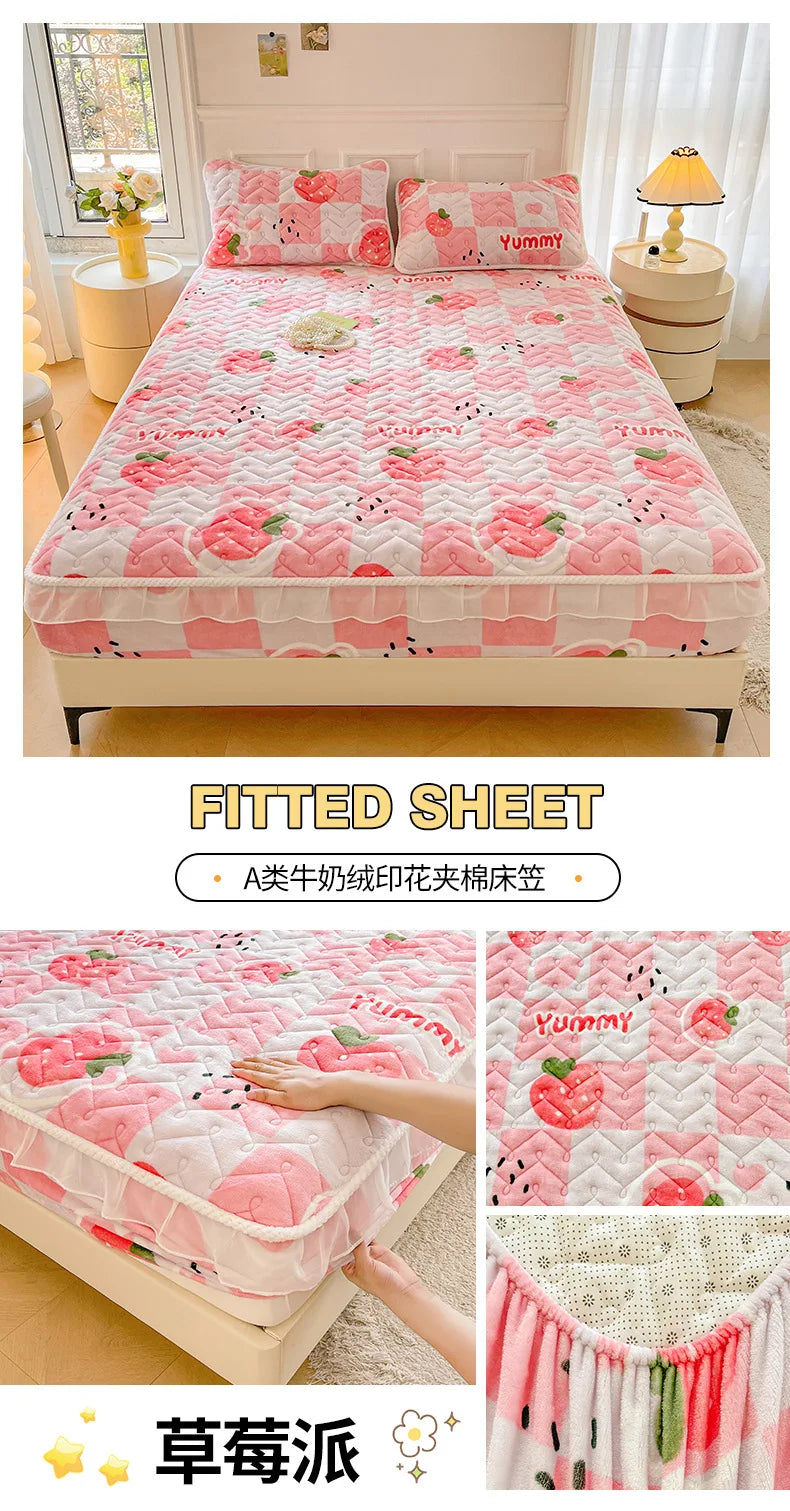 Fitted Sheet Winter Thickened Padded Three-Piece Set – Non-Slip Mattress Protective Cover