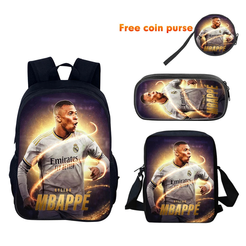 Football Sports School Backpack Set – Boys School Bag with Shoulder Bag & Pencil Case, Star Player Design, Best Gift
