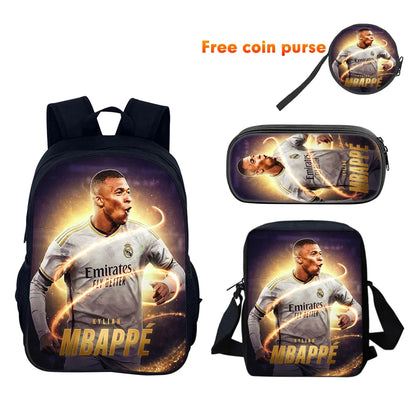 Football Sports School Backpack Set – Boys School Bag with Shoulder Bag & Pencil Case, Star Player Design, Best Gift
