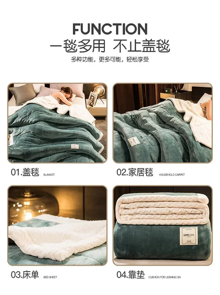 Winter Warm Blankets for Bed – 3 Layers Thick Flannel Quilt | Soft & Comfortable Bedding