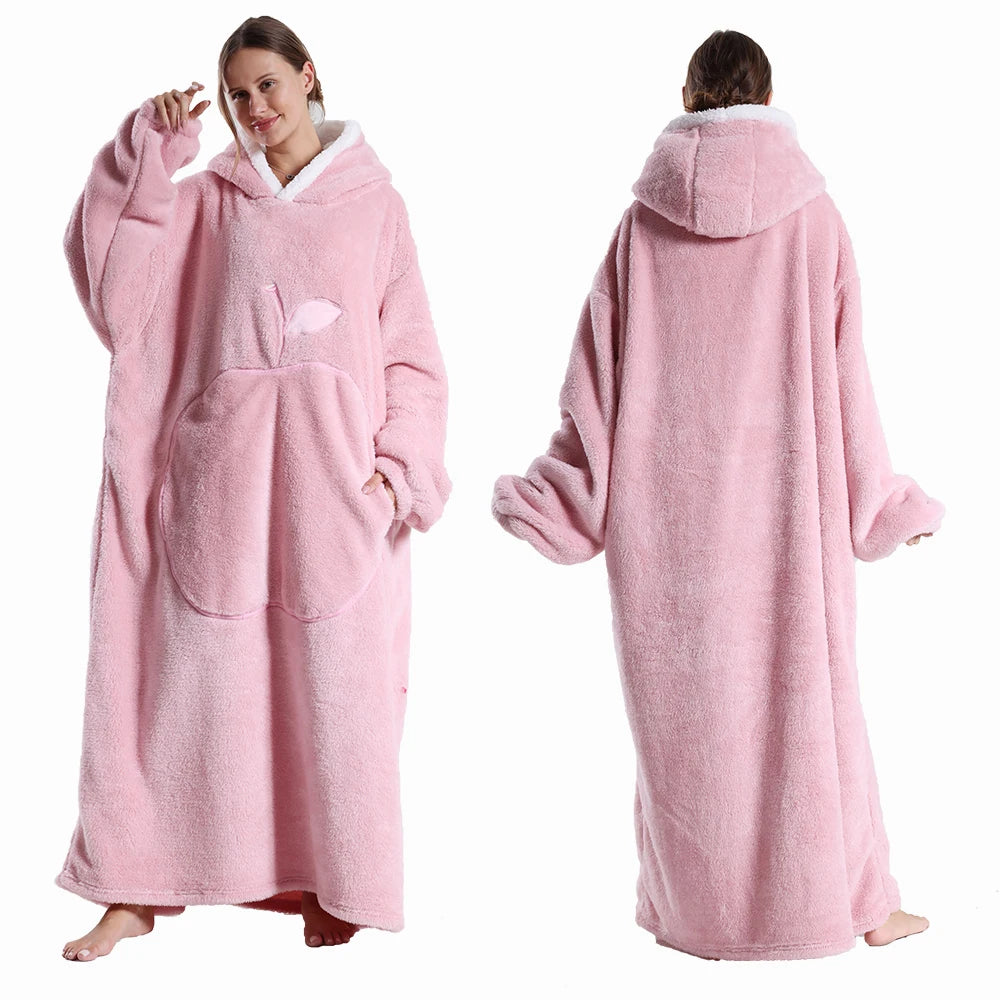 Women’s Oversized Wearable Blanket Hoodie – Winter Warm Thick Pajama with Sleeves