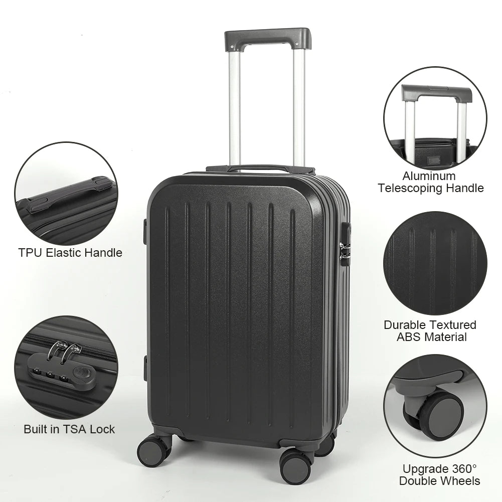 3PCS Suitcase Set – 12", 20", 24" Large Capacity Trolley Cases with USB Port, Cup Holder & Roller Lock for Travel & Business