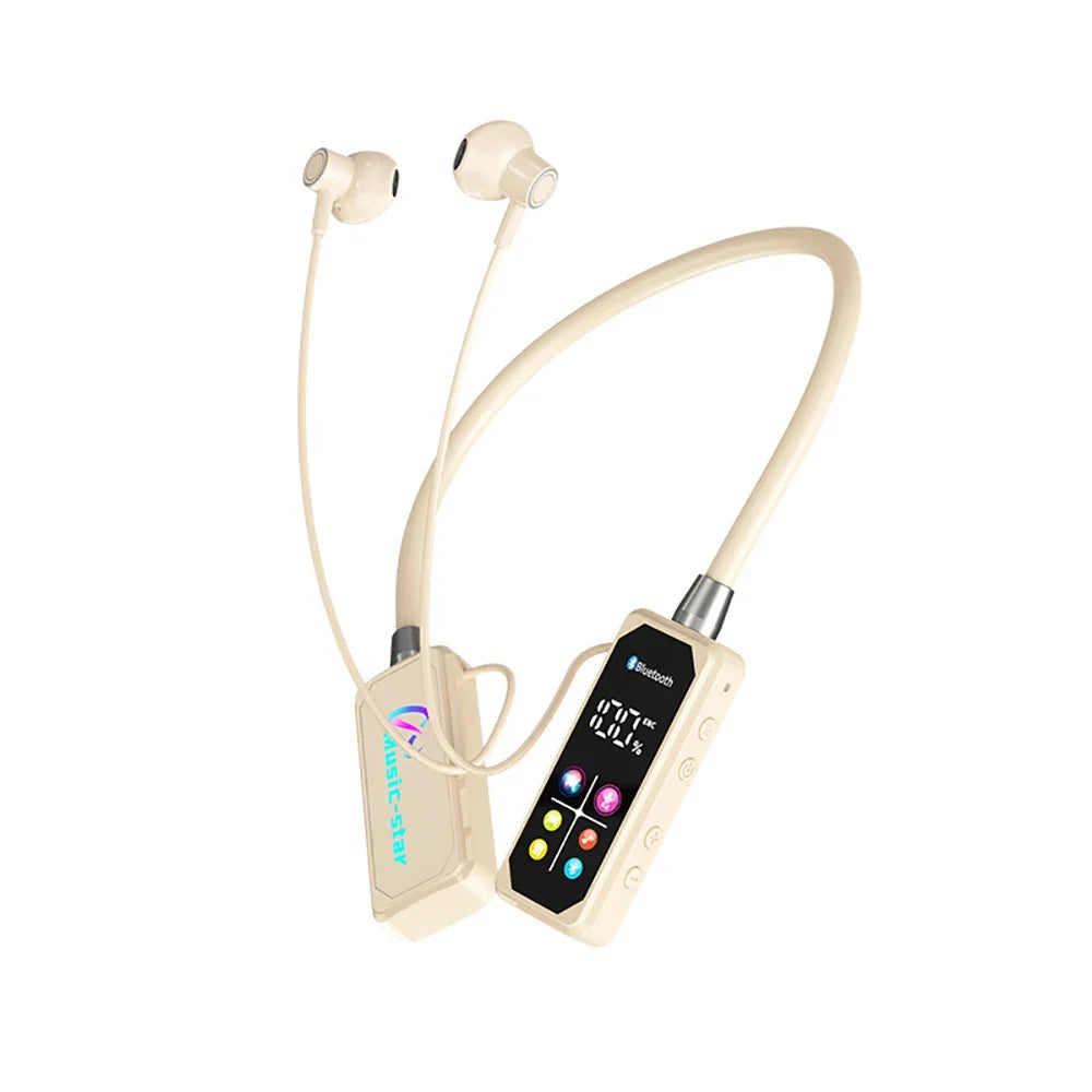 Color Screen Bluetooth 5.4 Neckband Earphones – Wireless HiFi Stereo Headphones with Noise Reduction & Mic for Xiaomi