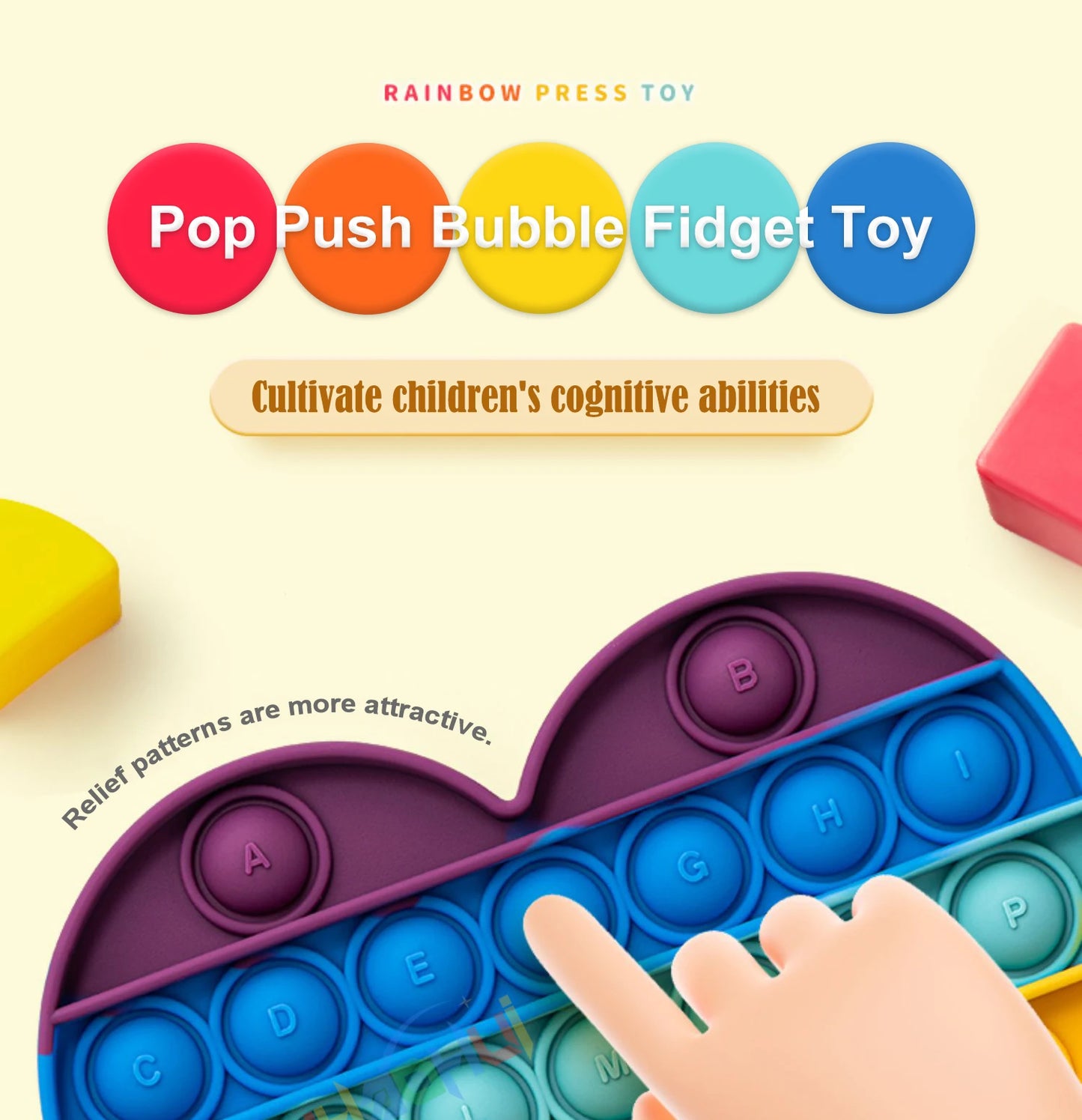 Rainbow Pop Push Bubble Fidget Toy – Stress Relief Sensory Toy for Kids & Adults