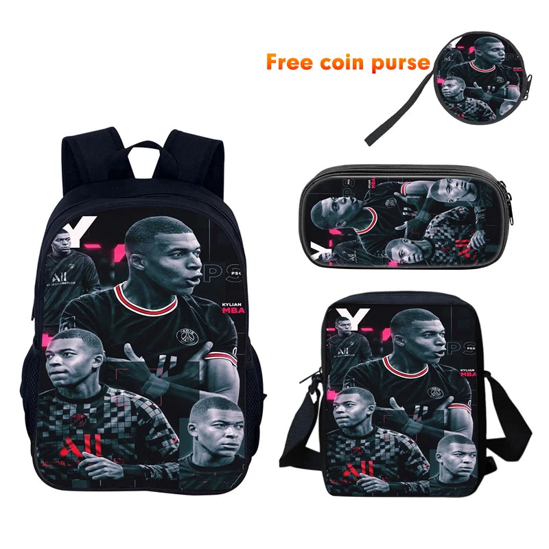 Football Sports School Backpack Set – Boys School Bag with Shoulder Bag & Pencil Case, Star Player Design, Best Gift