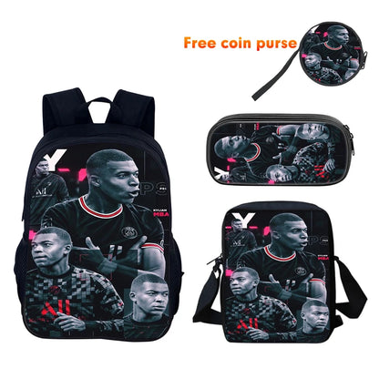 Football Sports School Backpack Set – Boys School Bag with Shoulder Bag & Pencil Case, Star Player Design, Best Gift