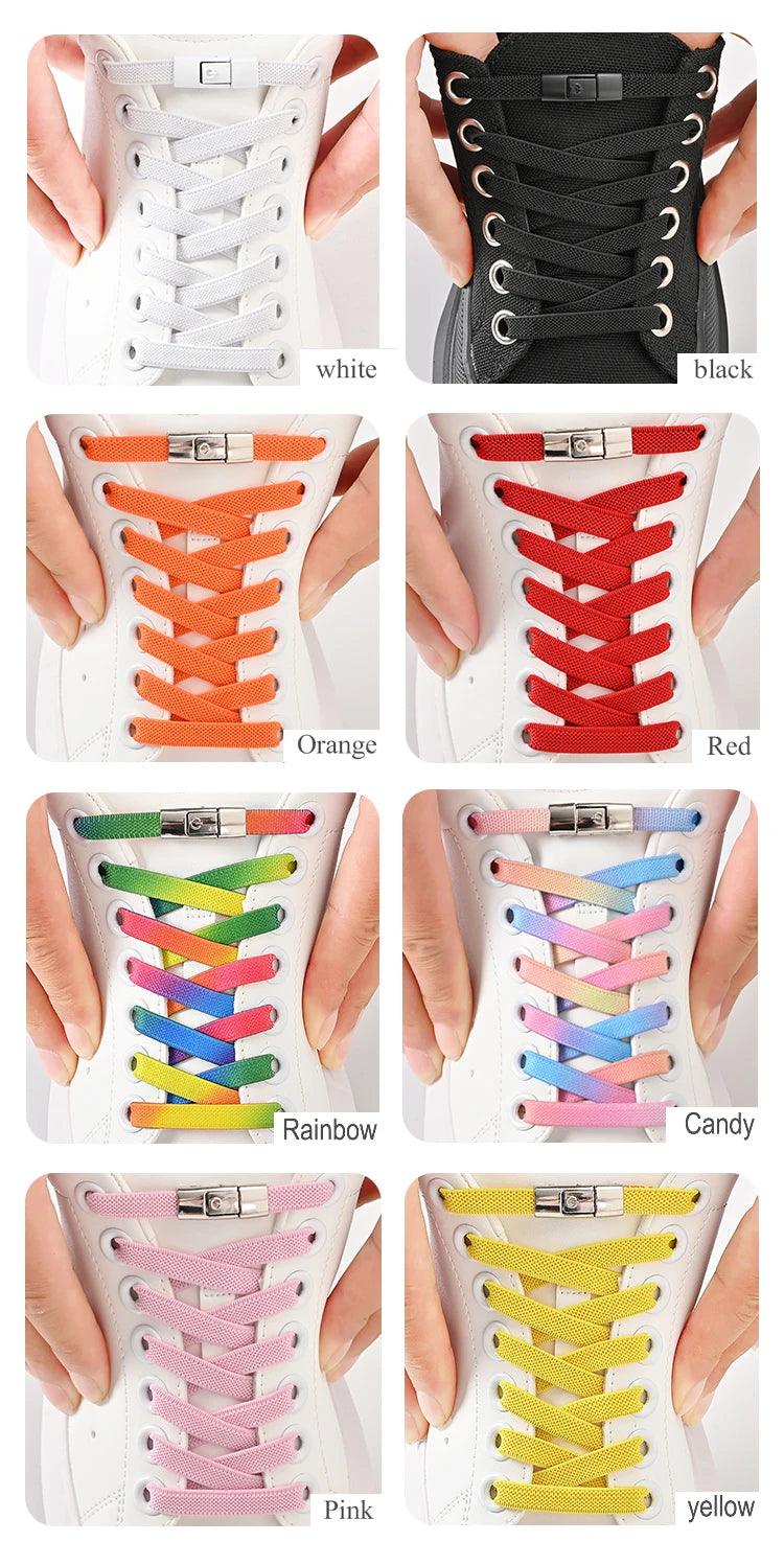 8mm No-Tie Elastic Shoe Laces – Press Lock Flat Shoelaces for Kids & Adults