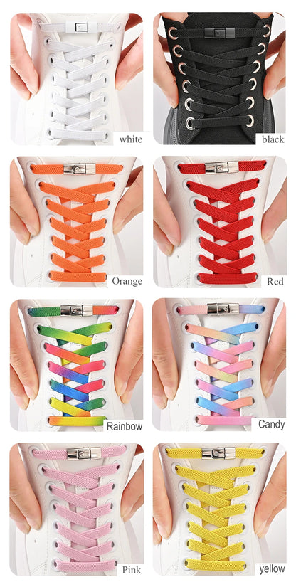 8mm No-Tie Elastic Shoe Laces – Press Lock Flat Shoelaces for Kids & Adults