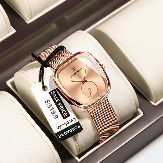Luxury Women’s Watch – Elegant Waterproof Mesh Stainless Steel Quartz Watch for Ladies