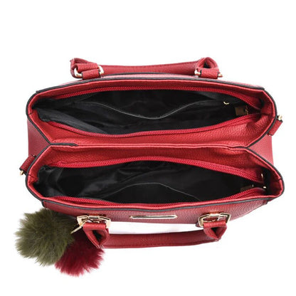 Women’s Beading Pendant Handbag – Embossed Shoulder Bag & Messenger Bag with Hairball Accessory
