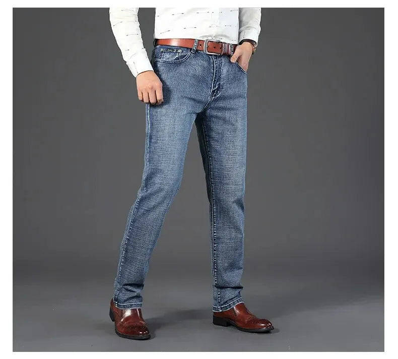 Wthinlee Men’s Business Jeans – Classic Straight Stretch Denim Trousers in Blue & Black