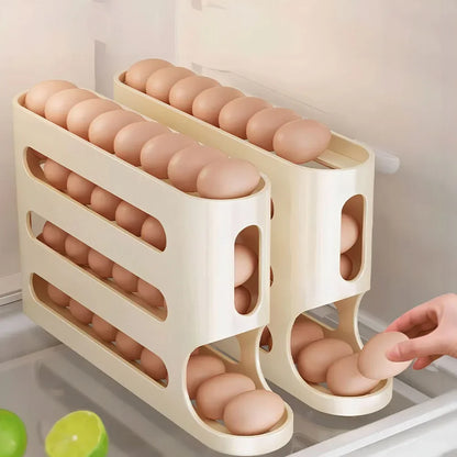 4 Layers Automatic Rolling Egg Holder – Fridge Egg Storage Box & Organizer