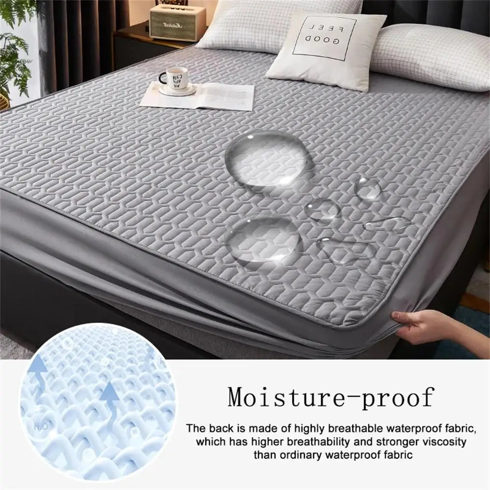 Waterproof Thickened Mattress Pad Protector – Skin-Friendly Durable Fitted Bed Sheet Cover, Latex Mat Cover (120x200 / 150x200 / 180x200)