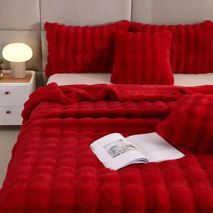 Double-Sided Faux Rabbit Fleece Blanket – Ultra Soft Warm All-Season Throw for Bed, Sofa & Travel
