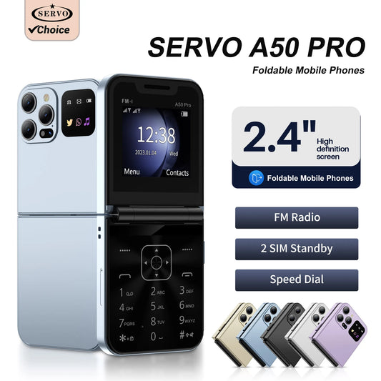 Foldable Mobile Phone Dual SIM GSM – 2.4 Inch Screen, Electric Torch, Auto Call Recording, Type-C Charging
