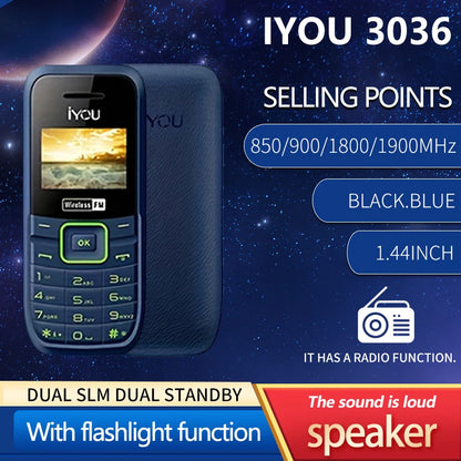 IYOU 3036 Dual SIM Mobile Phone – FM Radio, Flashlight, 1000mAh Long Standby Battery, Emergency Outdoor Cellphone